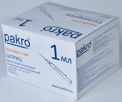 1 мл трехкомпонентный шприц Pakro инсулиновый U100 , с иглой 0,3х13, 100 шт купить оптом в Нижнем Новгороде